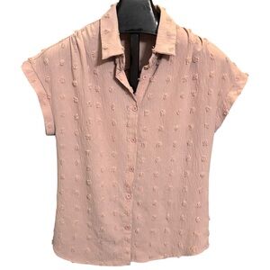 Bothenial Mauve Pink Button Down Shirt Women’s Large Cap Sleeve Textured Blouse